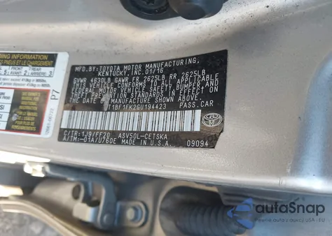 2016 Toyota Camry Se из США, поврежденный, VIN 4T1BF1FK2GU194423